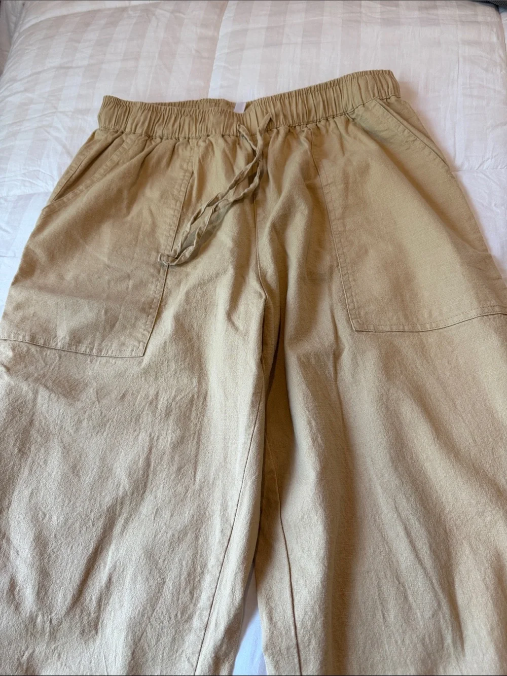 Men's Relaxed Fit Tan Drawstring Pants, medium.